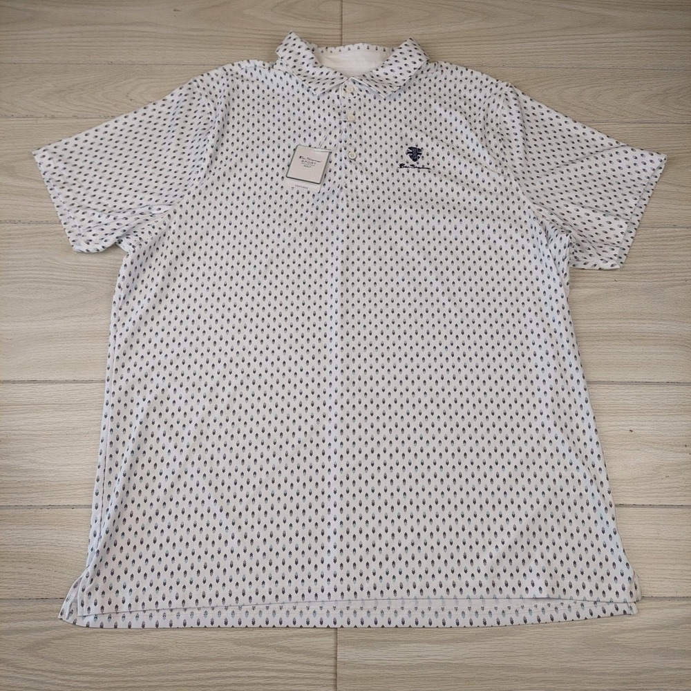Ben Sherman Sport Golf Polo Mens XXL White Geometric Tech Jersey G7238AFG NEW